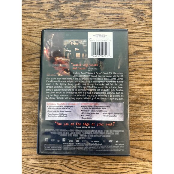 The Recruit 2003 DVD Spy Thriller Al Pacino Colin Farrell Espionage Pre-Owned - Picture 2 of 4